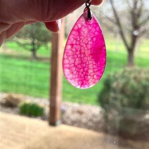 Beautiful Pink Crackle Crystal Teardrop Pendant